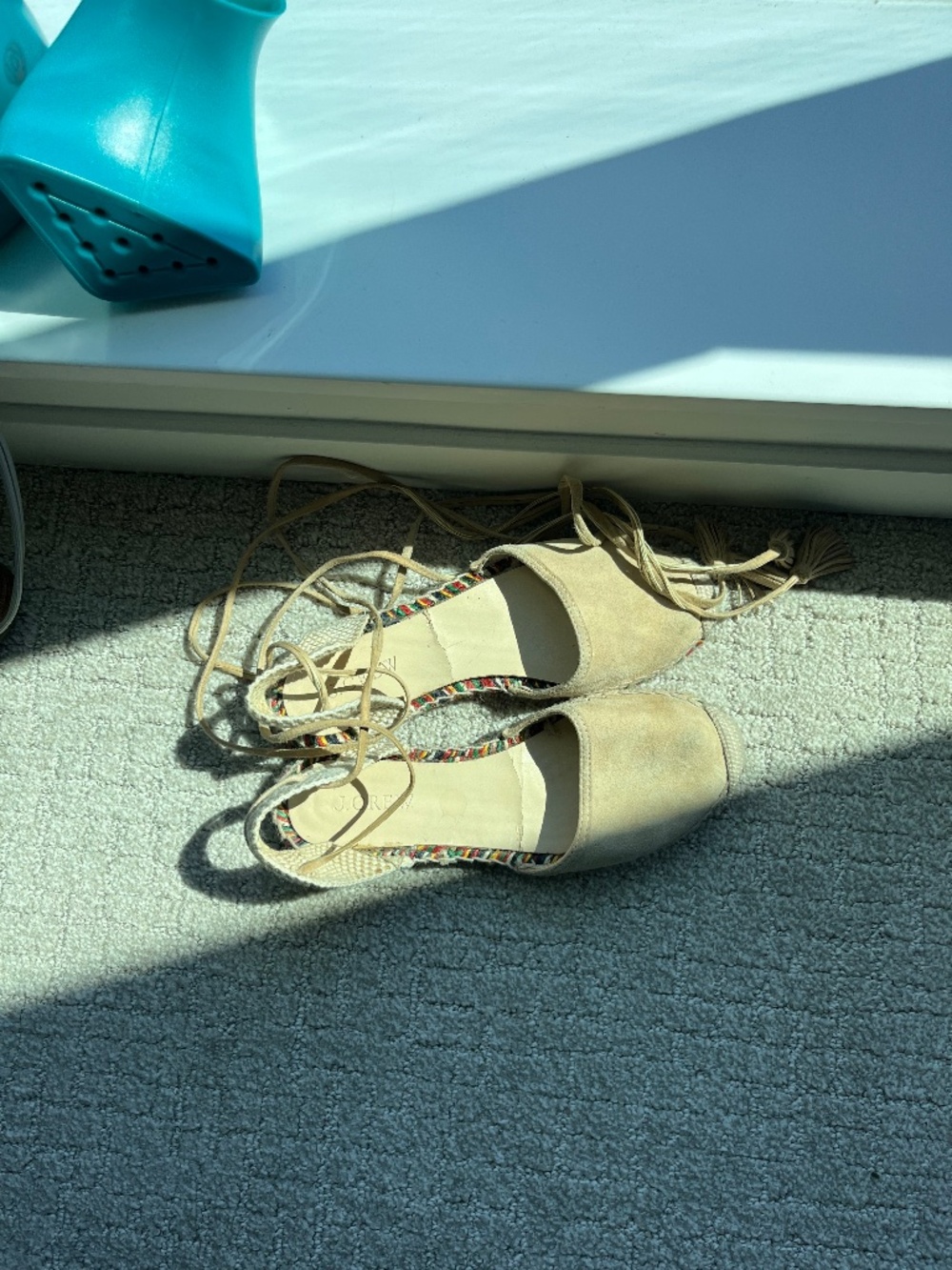 Jcrew lace up espadrilles with rainbow stitching 6